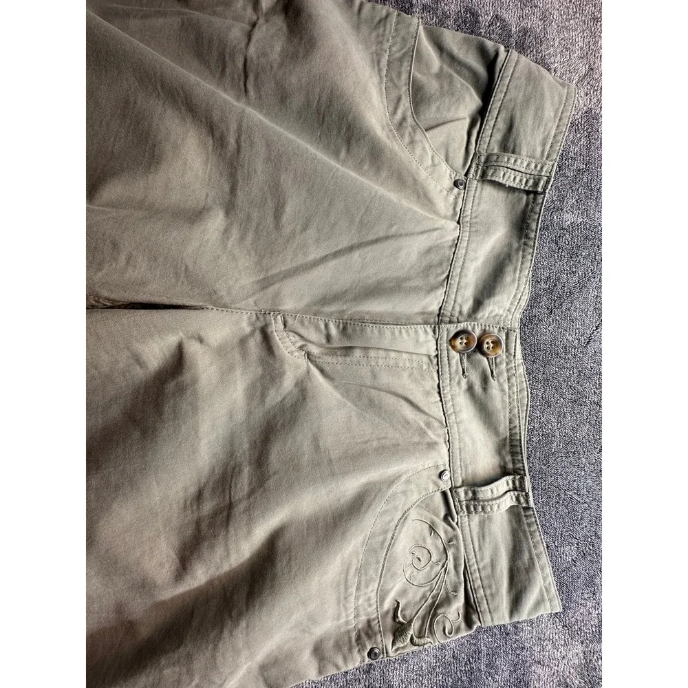 Cabelas Womens 12 Olive Green Cotton Nylon Utility Pants Embroidered L77PT075-15